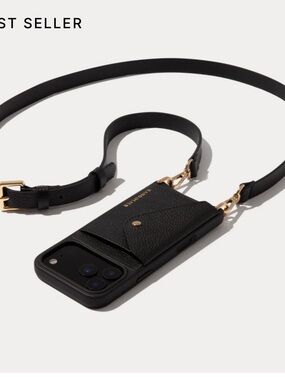 Bandolier Hailey Crossbody Phone Case with Card Pocket in Black and Gold